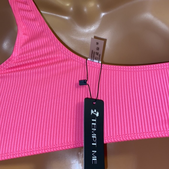 NWT Temp Me Hot Pink Ribbed with padding One Shoulder 2 Piece Bikini swimsuit - Picture 5 of 9